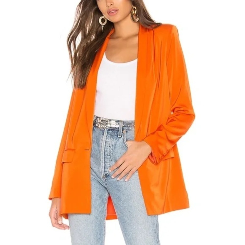 L' Academie The Fleur Orange Blazer Small Satin